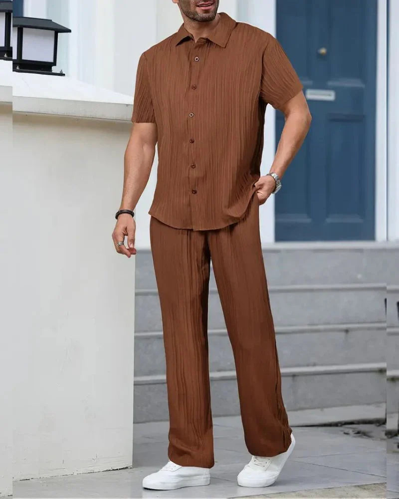 Men's Brown Relax Fit Top Bottom Set