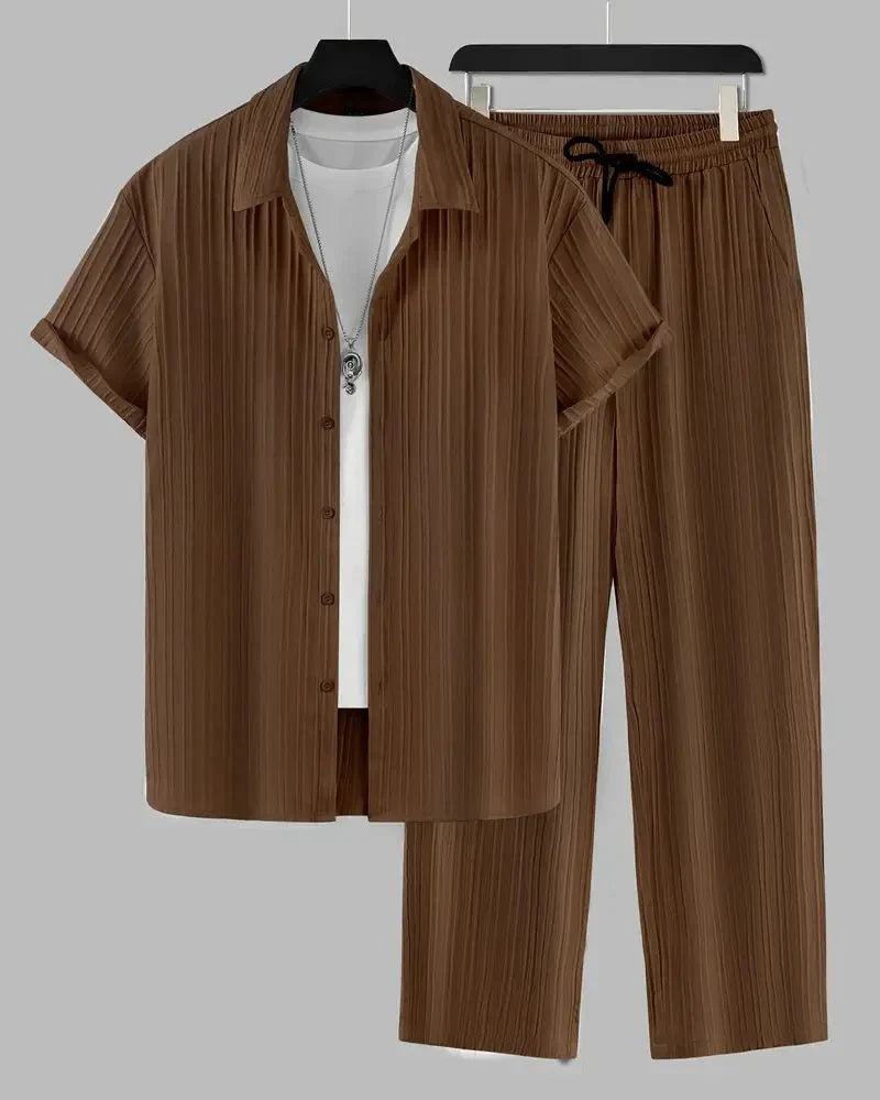 Men's Brown Relax Fit Top Bottom Set