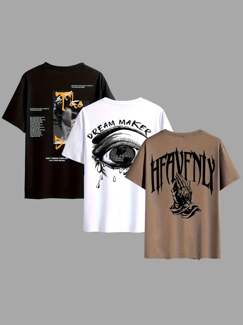 Men's 3-in-1 Graphic Tee Set β Bold Letter Print | Summer Streetwear Essentials