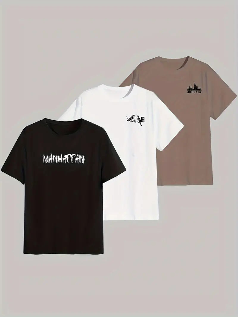 Men's T-Shirt , Regular Fit Round Neck, 3 Colors (Beige/White/Black)