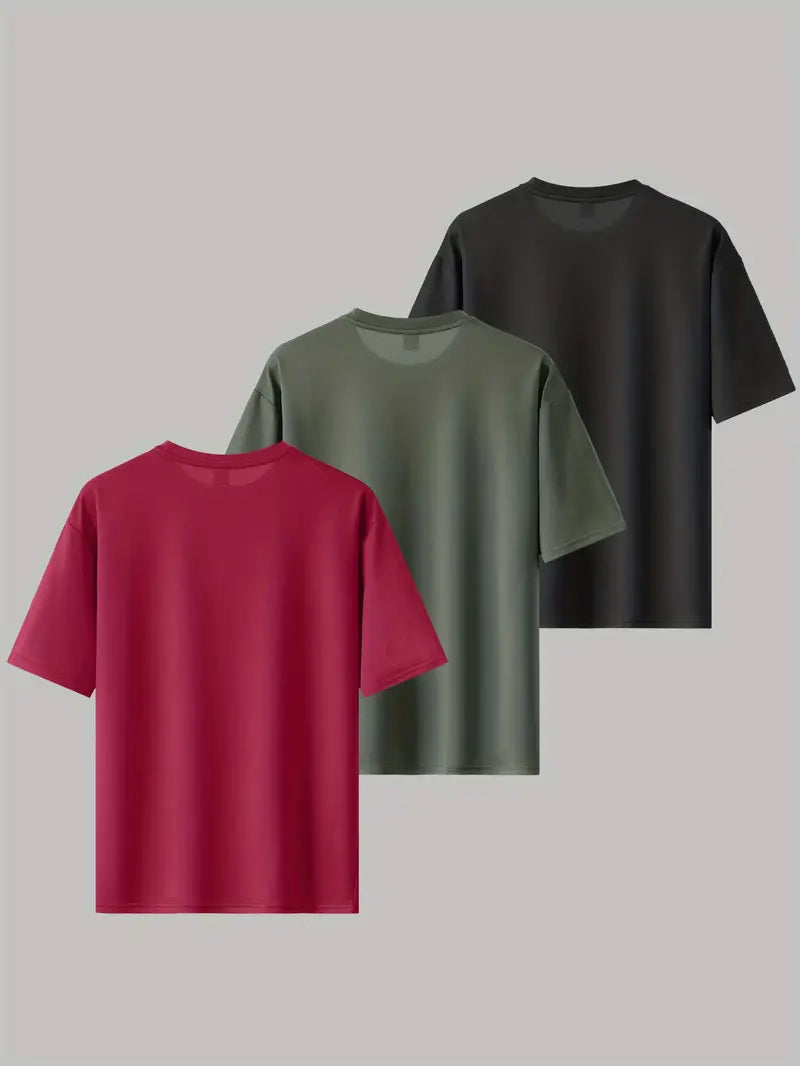Men’s 3-Pack Graphic T-Shirts – Lightweight trending round neck