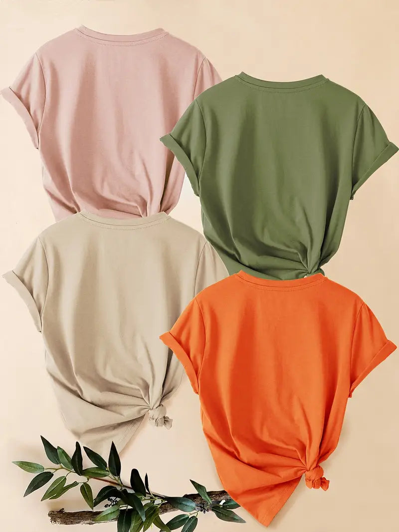 4pcs Women's - Daisy Print T-Shirts