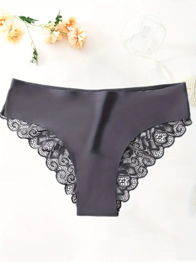 6pcs Women’s Lace Hipster Panties – Soft and Solid Colors with Contrast Lace