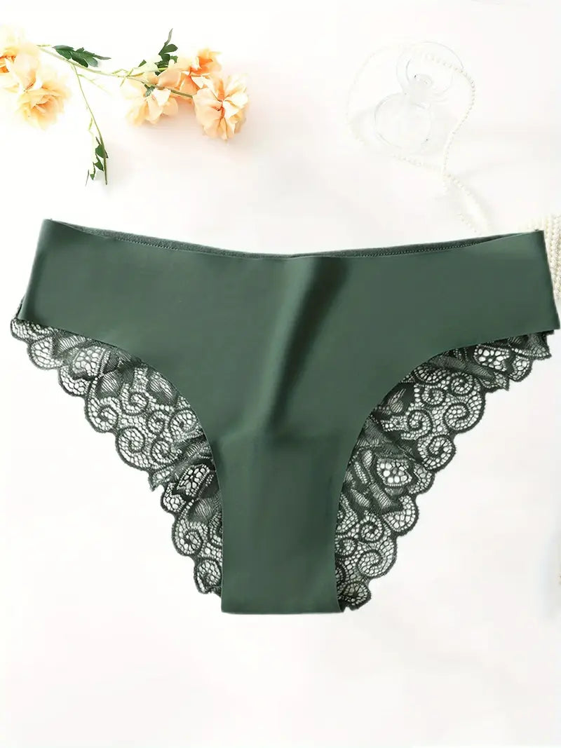 6pcs Women’s Lace Hipster Panties – Soft and Solid Colors with Contrast Lace