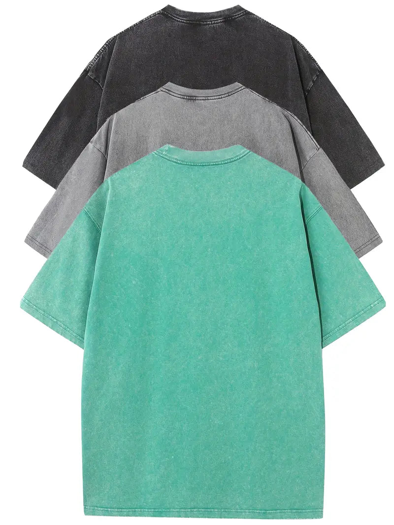 3pcs Men's 100% Cotton 240gsm Vintage Washed Relaxed Fit T-Shirts