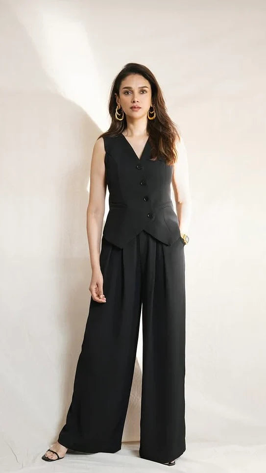 Aditi Hydari Muse Black Vest Coat & Pant Set