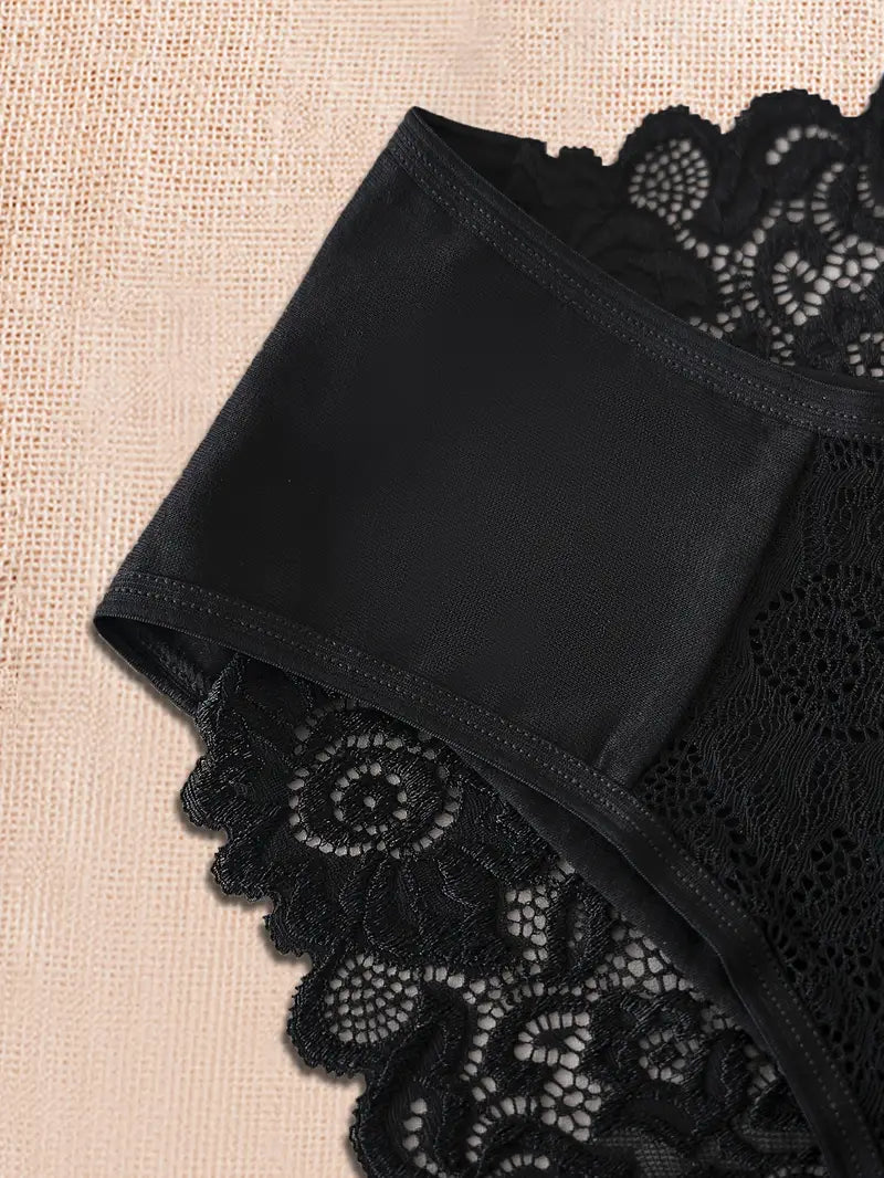 6-Pack Women's Sexy Floral Lace Briefs - Hollow Out Solid Color Panties