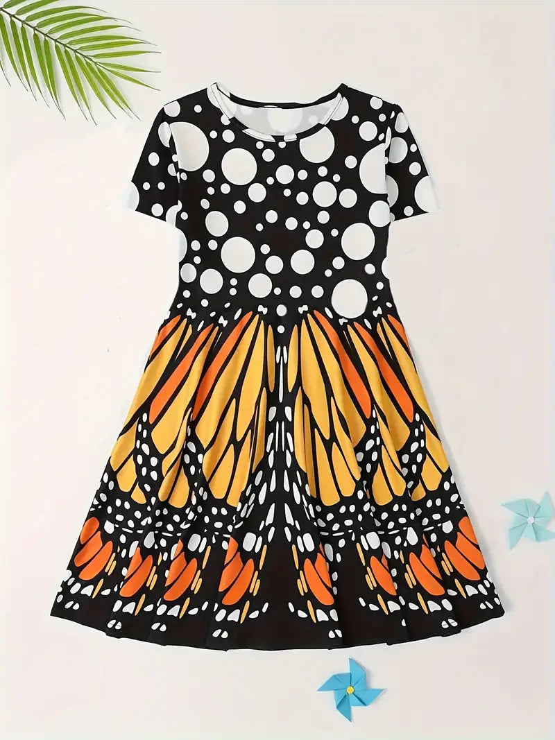 Girls' 4-Pack Novelty Dresses: Unicorn & Butterfly 3D patterns, perfect for summer vacation/casual wear.