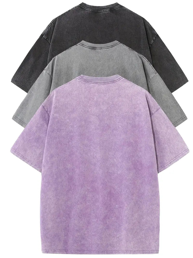3pcs Men's 100% Cotton 240gsm Vintage Washed Relaxed Fit T-Shirts