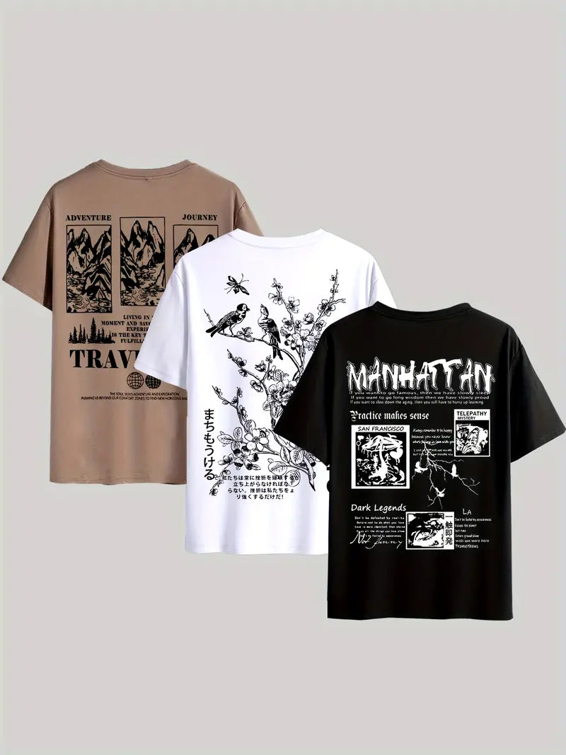 Men's T-Shirt , Regular Fit Round Neck, 3 Colors (Beige/White/Black)