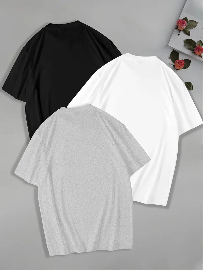 3-Pack Men's College-Style Graphic Tees – Florida, LA & California Print Crewnecks (Black, White, Green)
