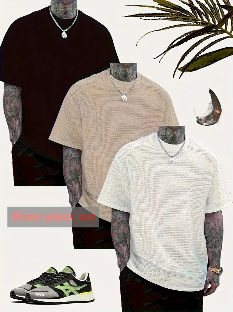 3-Pack Men’s Waffle Knit Quick-Dry Tees – Lightweight Shirts for Gym and outdoor