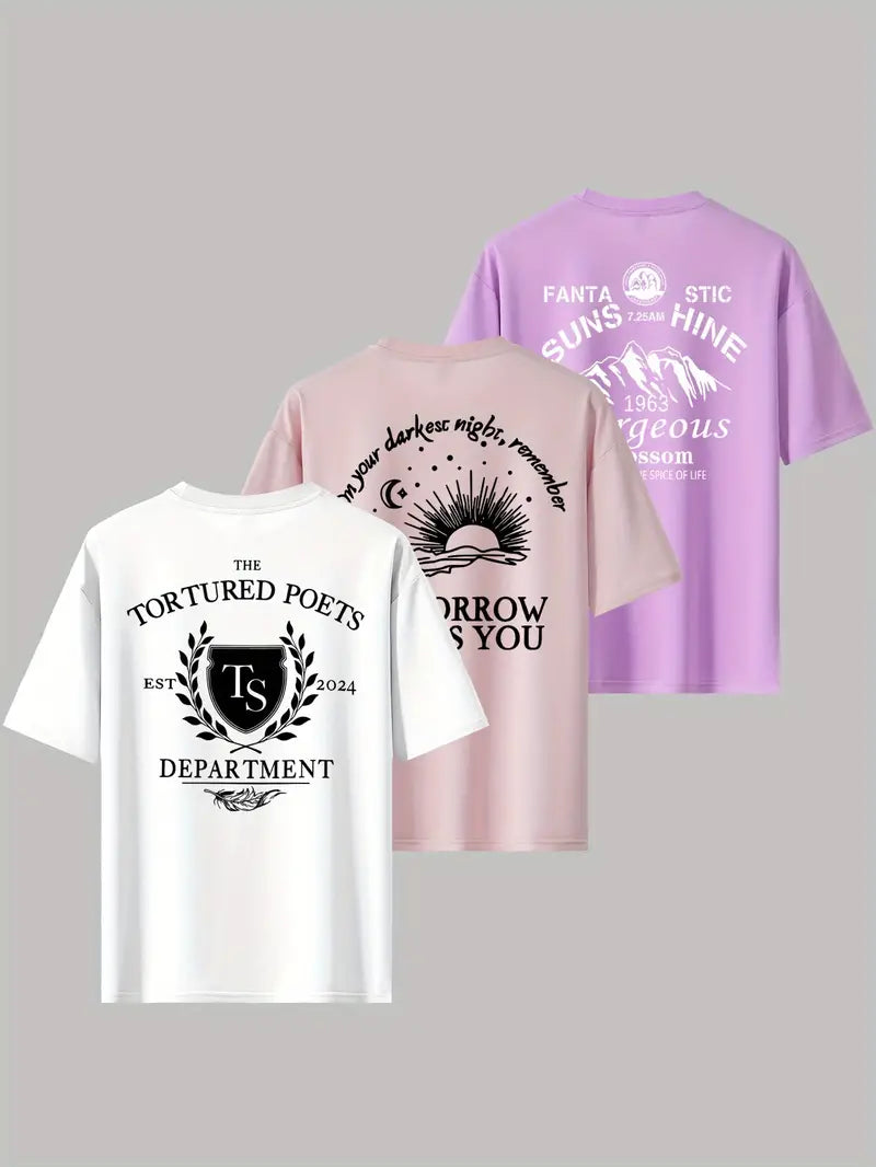 Men’s 3-Pack Graphic T-Shirts – Lightweight trending round neck