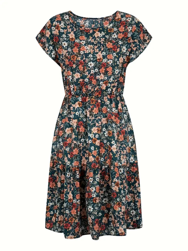 Sunlit Grace – Elegant Floral Woven Midi Dress