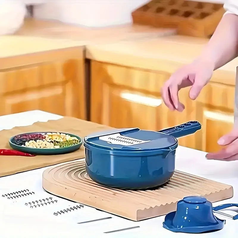 All-in-One Manual Food Processor – Heavy-Duty Veg Chopper with 6 Cutting Blades & Hand Guard