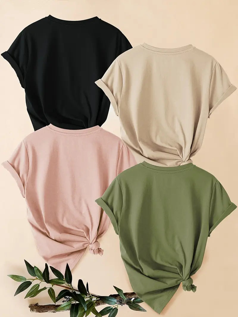 4pcs Women's - Daisy Print T-Shirts