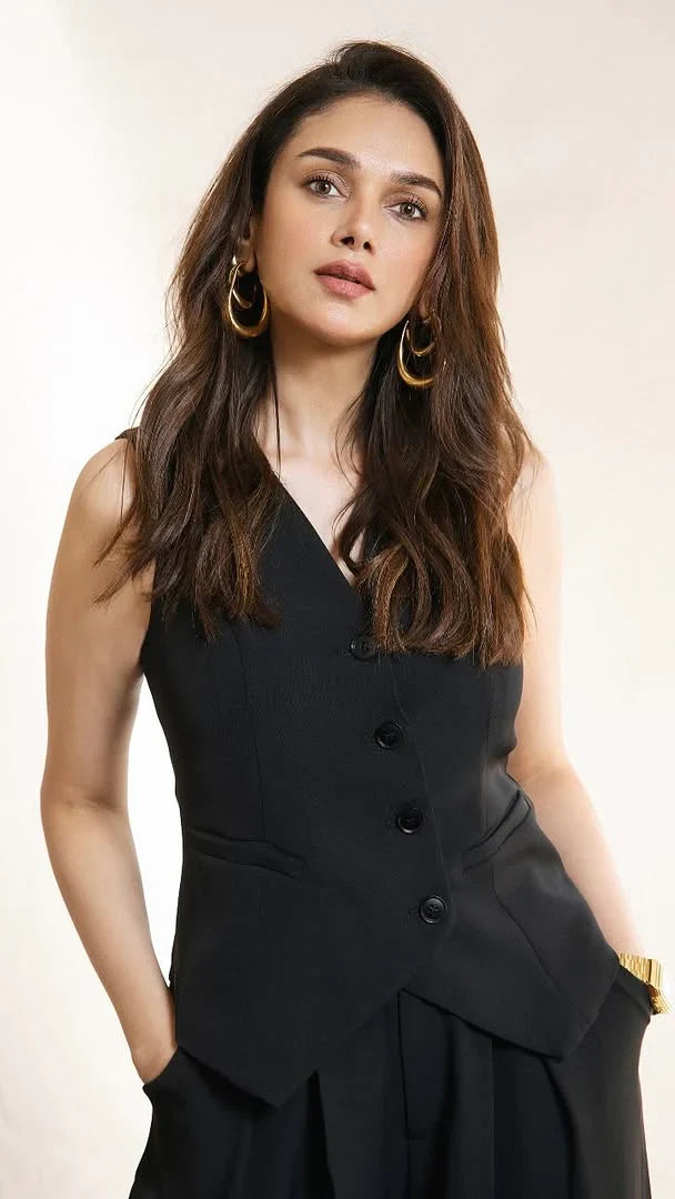 Aditi Hydari Muse Black Vest Coat & Pant Set