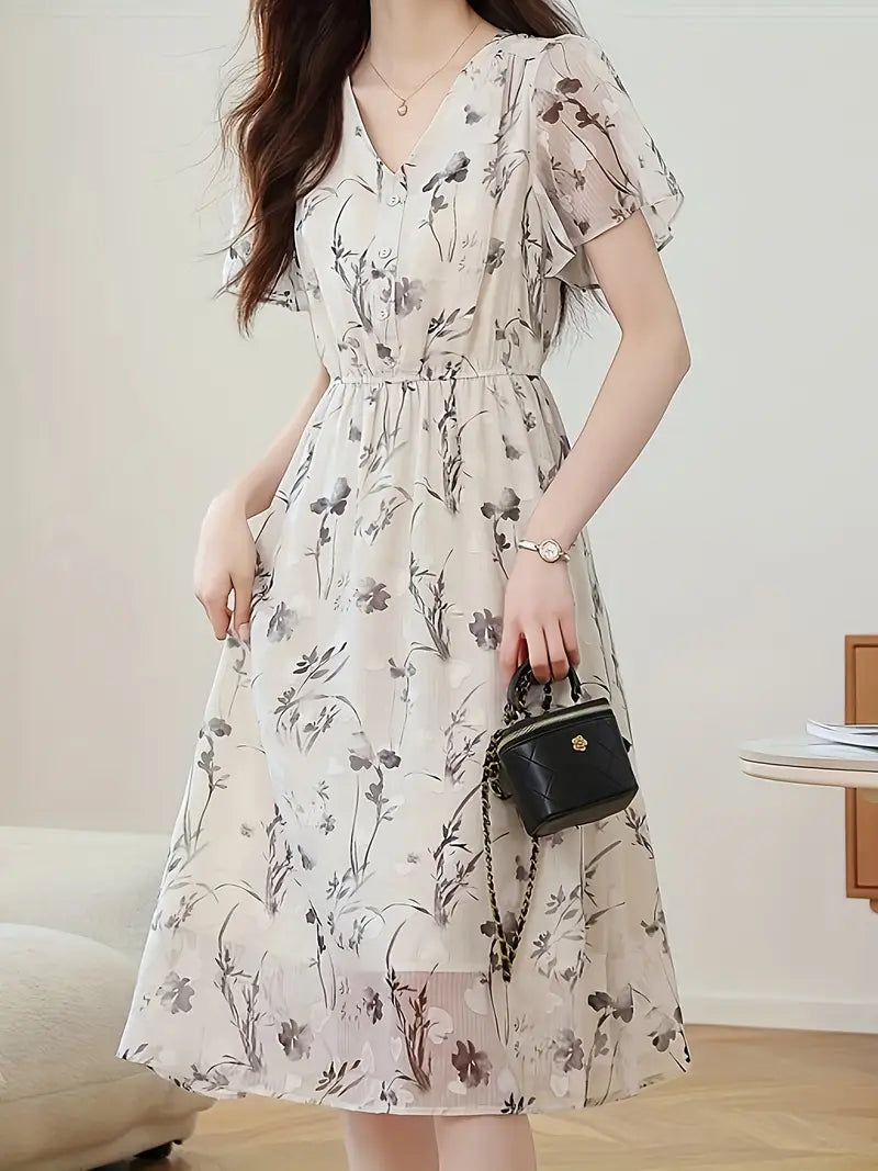 Grace Loop – Elegant Printed Casual Dress for Women