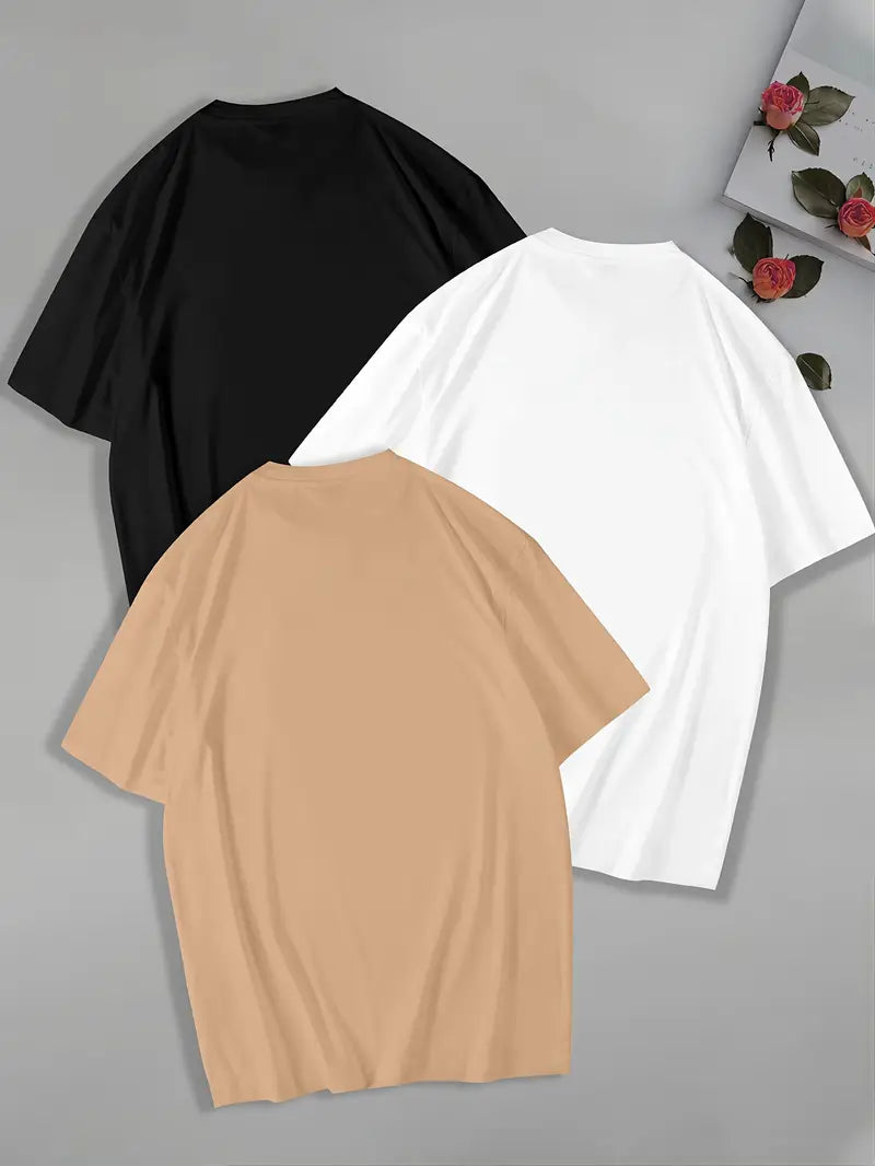 3-Pack Men's College-Style Graphic Tees – Florida, LA & California Print Crewnecks (Black, White, Green)