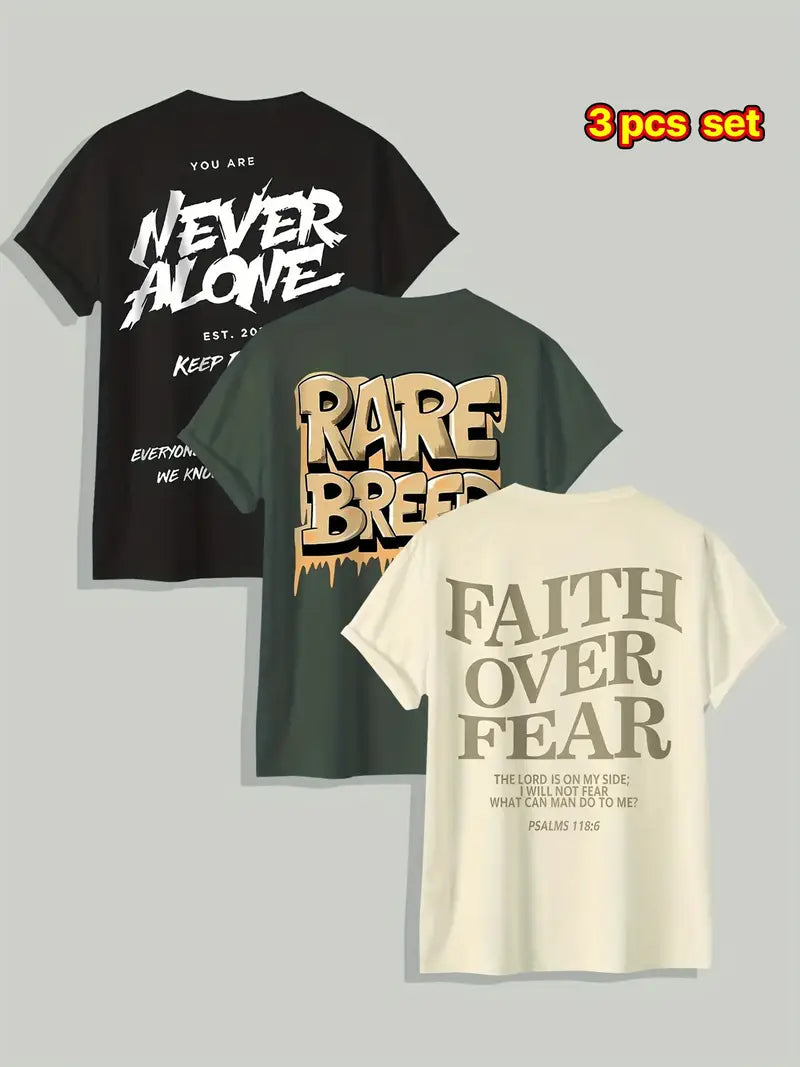 Men’s 3PCS T-Shirt Set – Never Alone | Rare Breed | Faith Over Fear