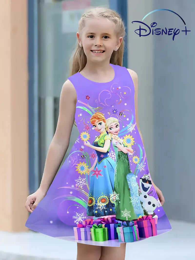 Pretty Girls' Fashion Frozen Elsa and Anna Princess Print Sleeveless Vest Dress