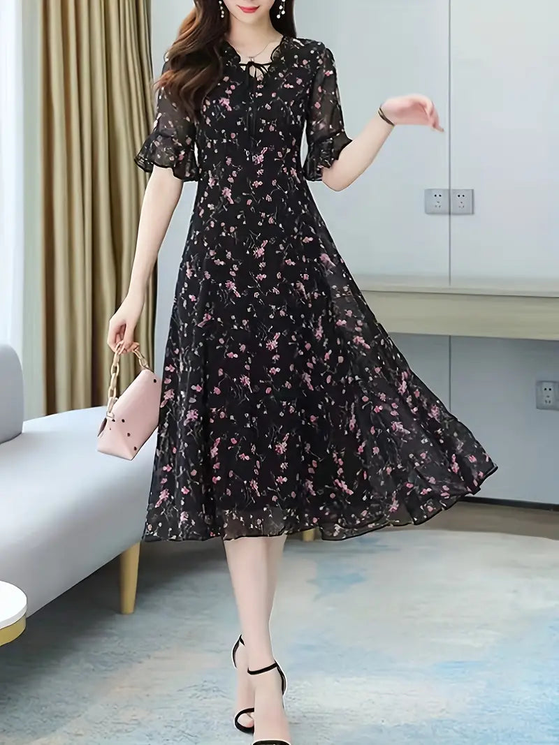 Grace Loop – Elegant Printed Casual Dress for Women