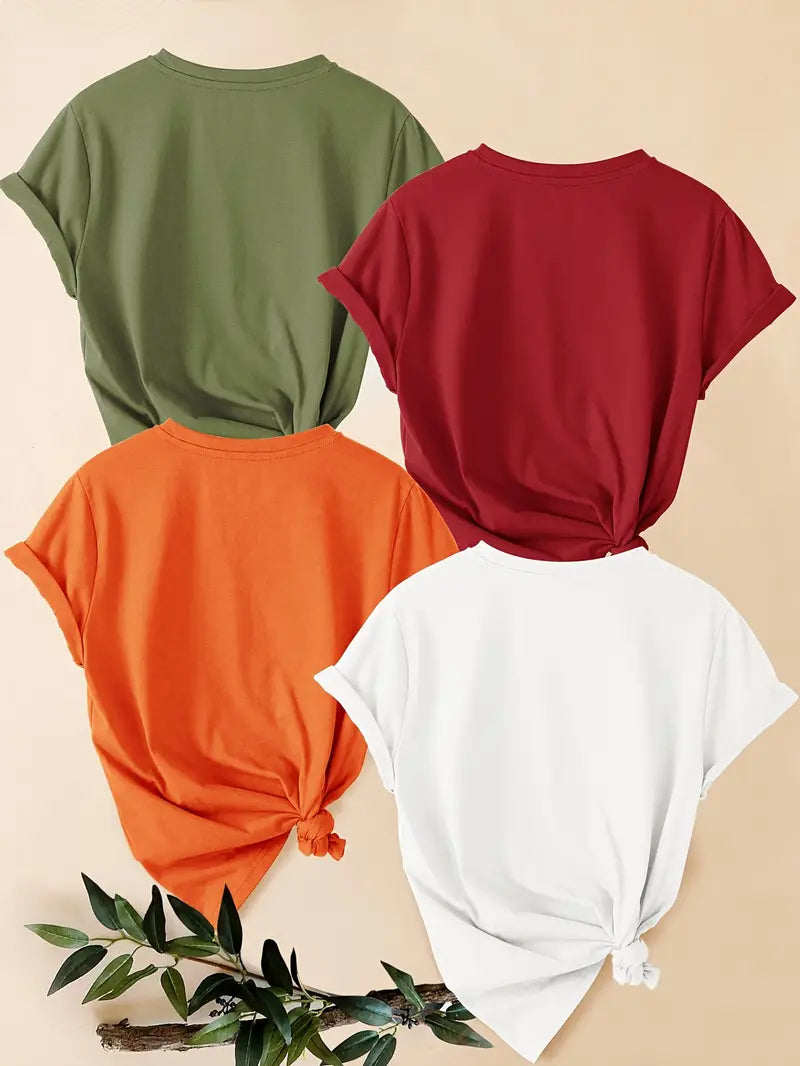 4pcs Women's - Daisy Print T-Shirts