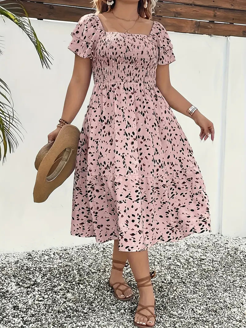Verda Luxe – Elegant Fitted Waist Tropical Dress