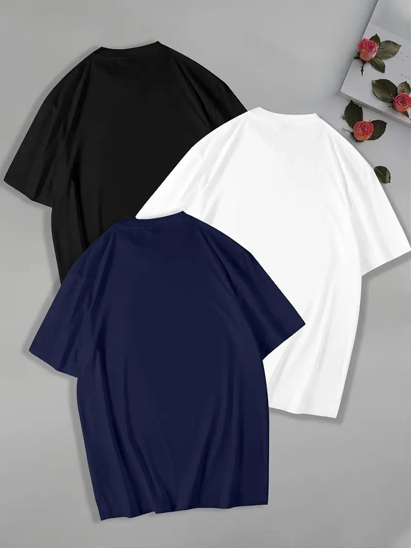 3-Pack Men's College-Style Graphic Tees – Florida, LA & California Print Crewnecks (Black, White, Green)