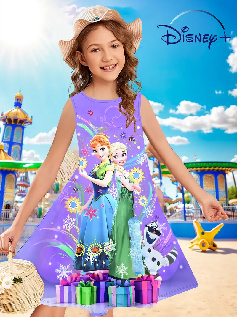 Pretty Girls' Fashion Frozen Elsa and Anna Princess Print Sleeveless Vest Dress