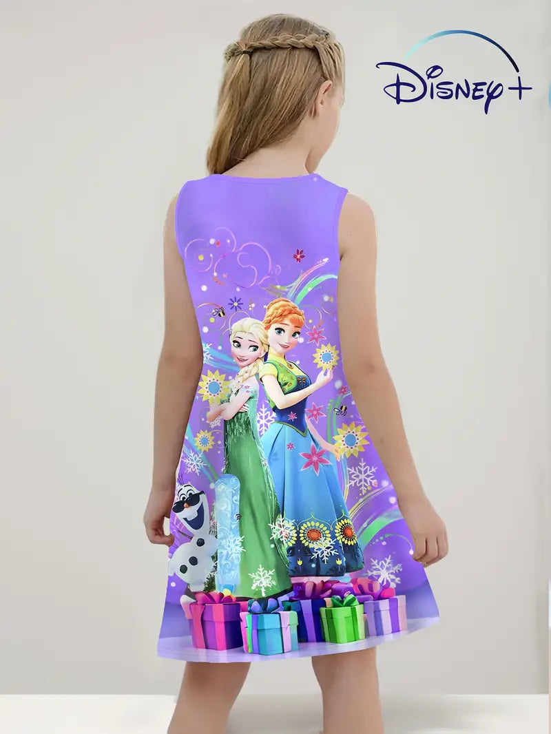 Pretty Girls' Fashion Frozen Elsa and Anna Princess Print Sleeveless Vest Dress