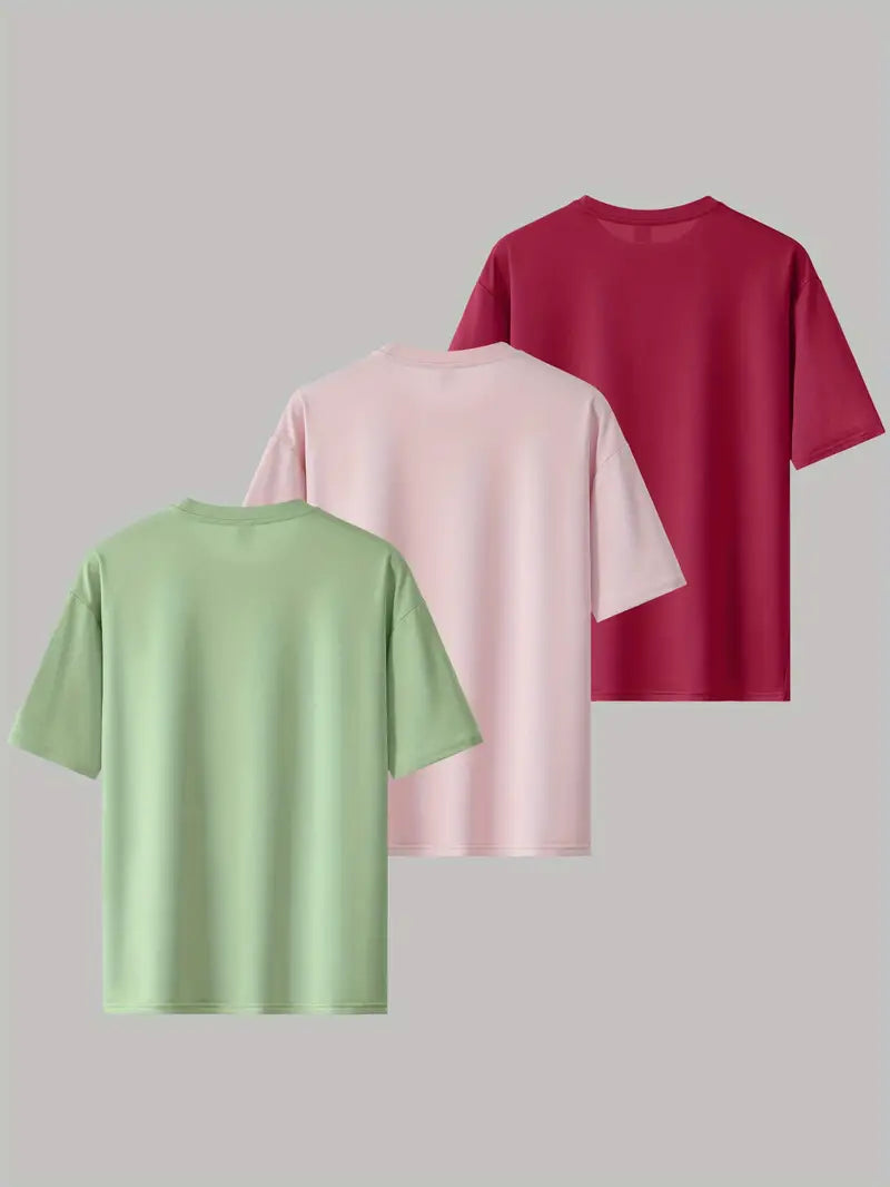 Men’s 3-Pack Graphic T-Shirts – Lightweight trending round neck