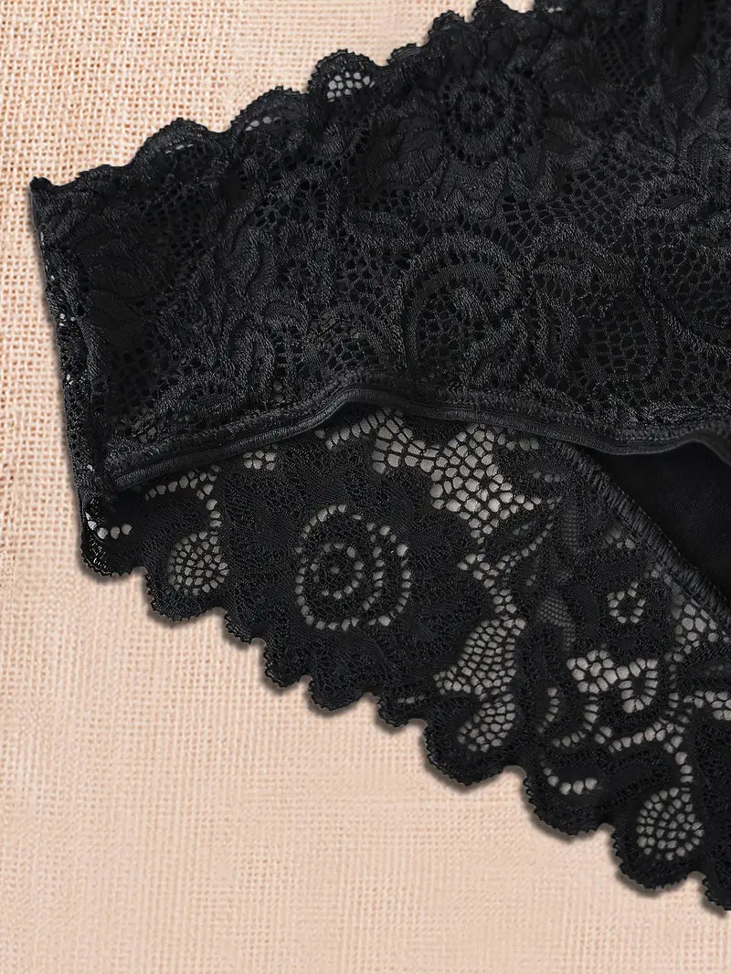 6-Pack Women's Sexy Floral Lace Briefs - Hollow Out Solid Color Panties