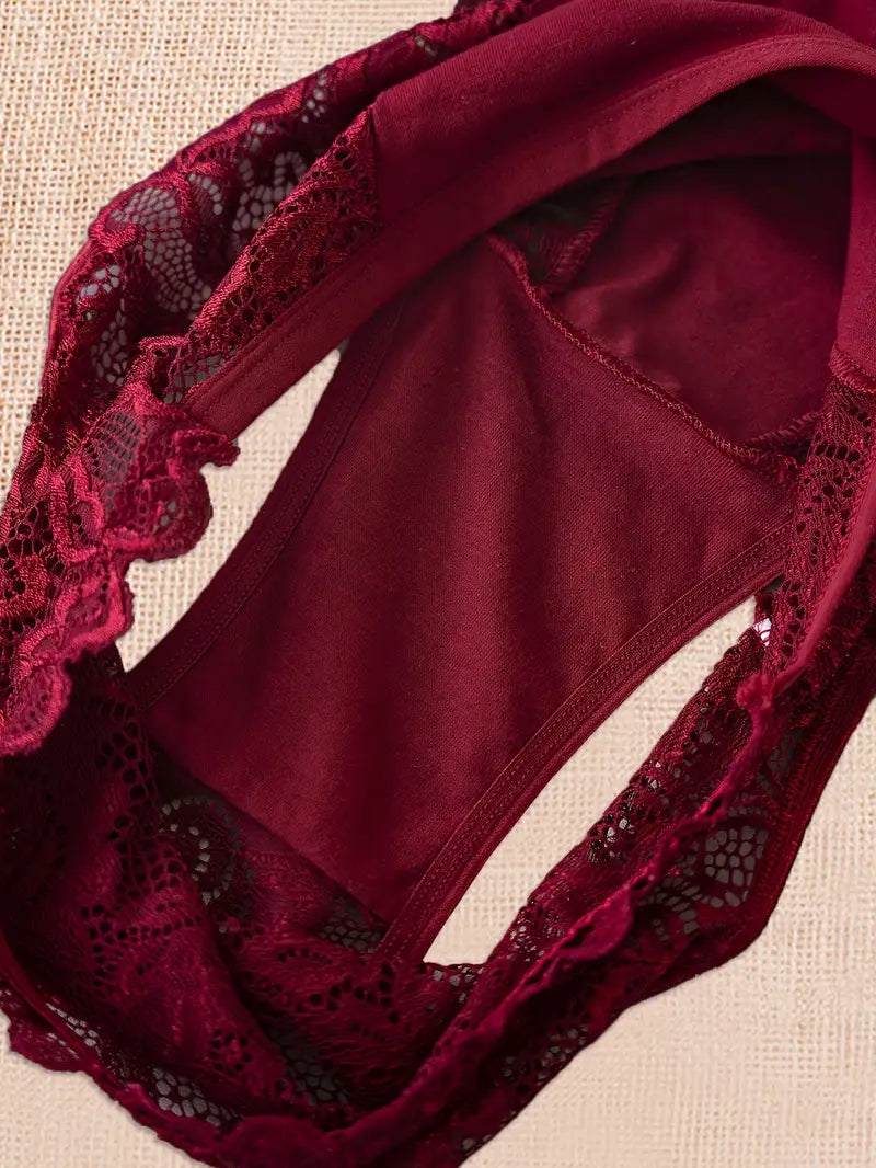 6-Pack Women's Sexy Floral Lace Briefs - Hollow Out Solid Color Panties