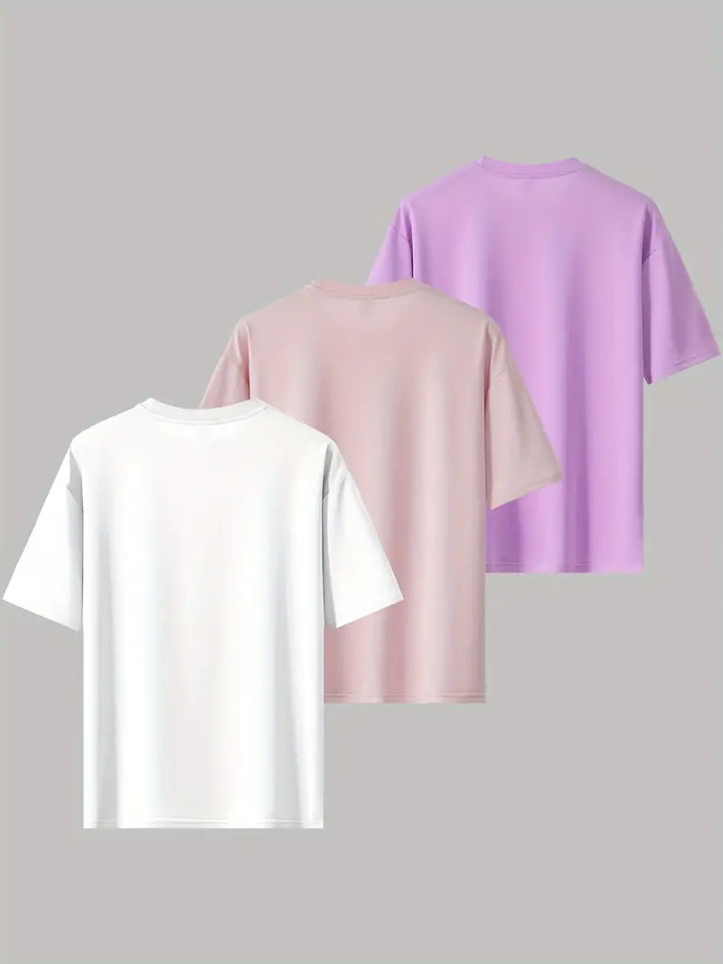 Men’s 3-Pack Graphic T-Shirts – Lightweight trending round neck