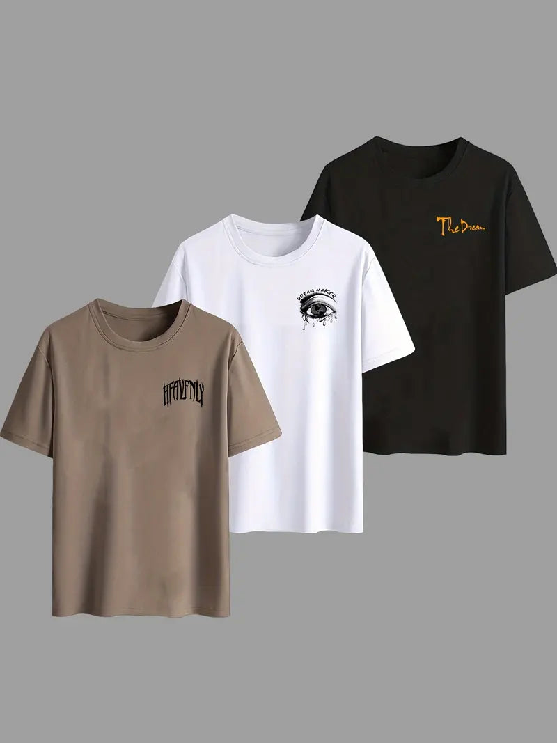 Men's 3-in-1 Graphic Tee Set – Bold Letter Print | Summer Streetwear Essentials