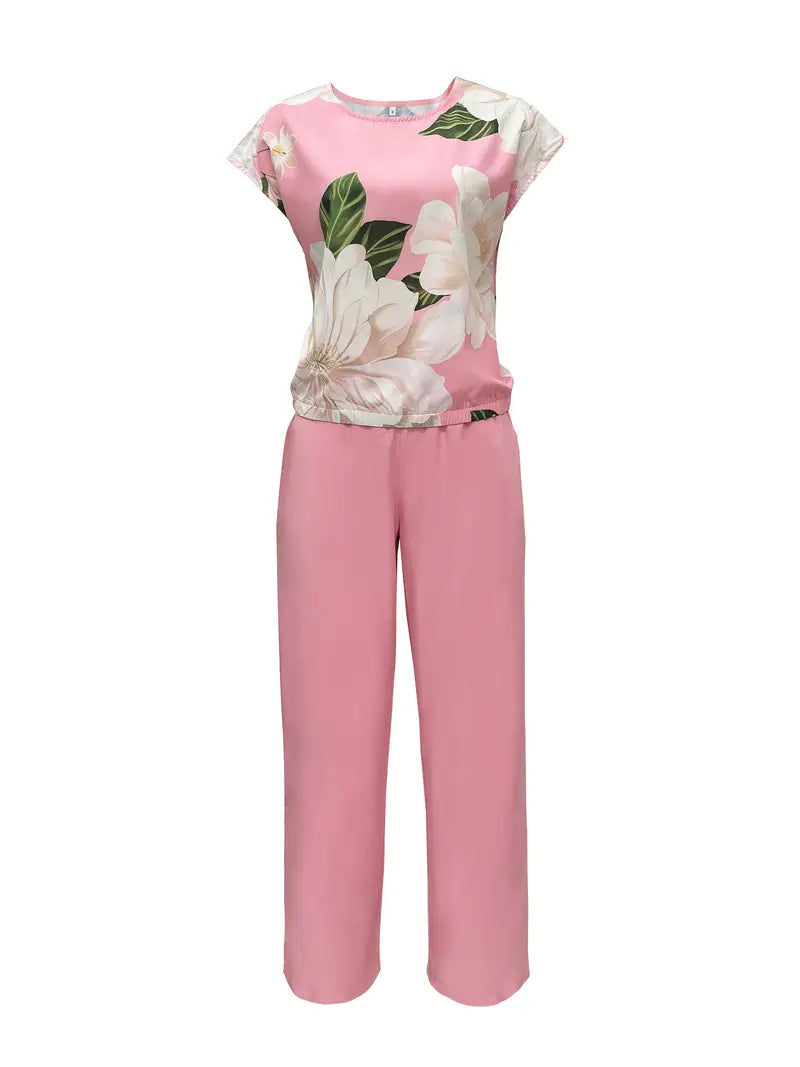 Flora Fly Lounge Set – Boat Neck Butterfly Print Top & Pants