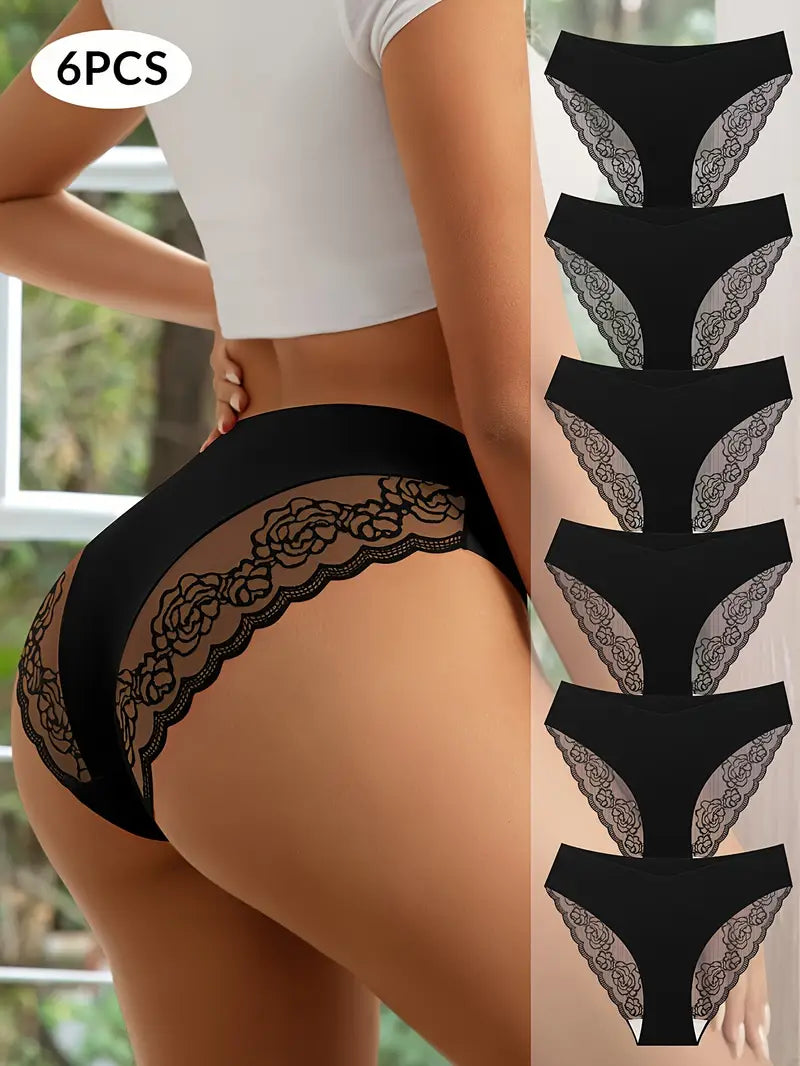 6pcs Women's Solid Floral – Sexy, Stretchy & Panties Comfortable Everyday Intimates