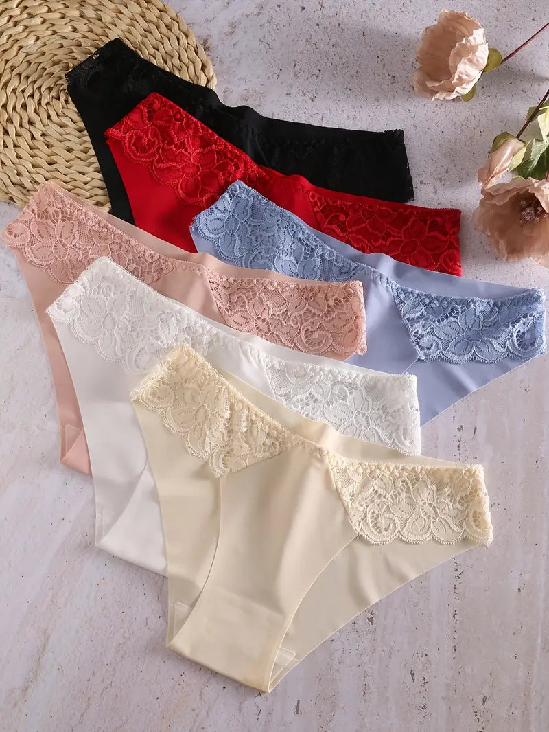 6-Pack Women’s Seamless Lace Underwear, Soft & Durable Panties with Contrast