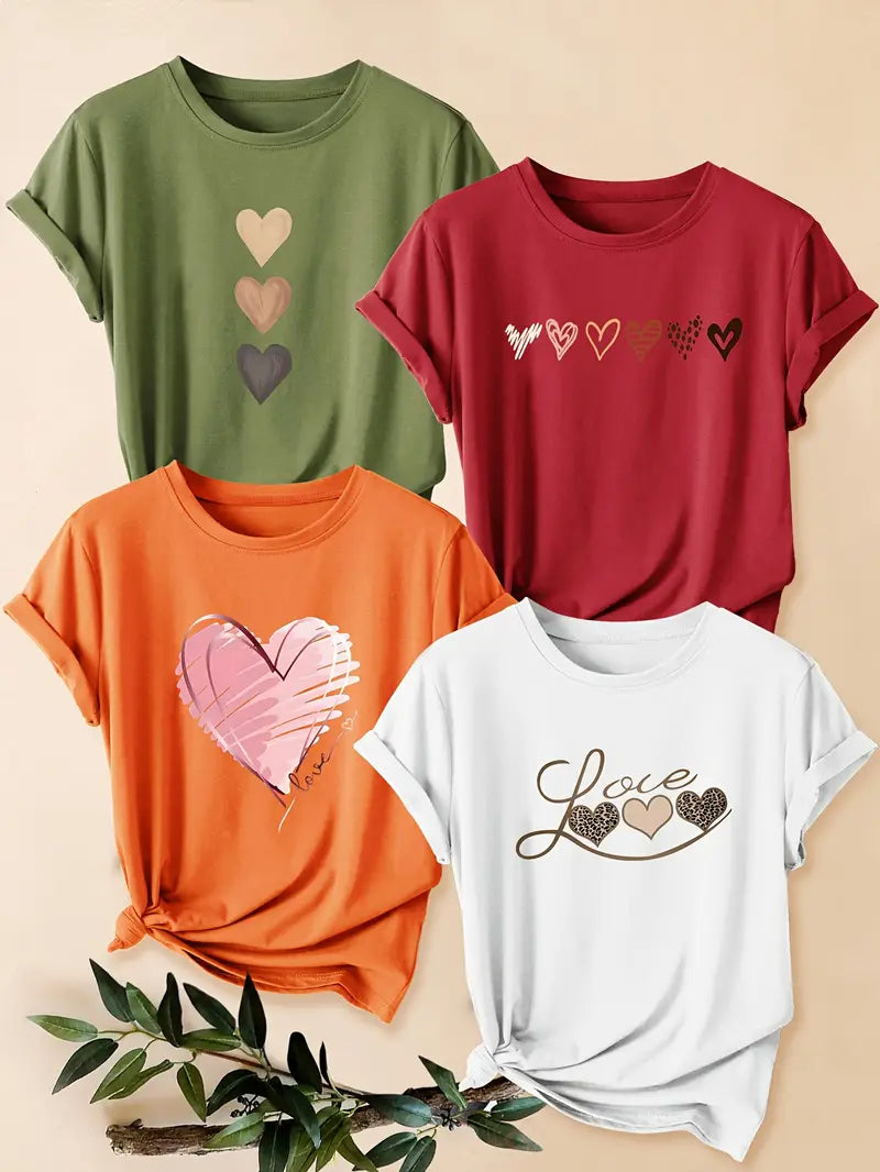 4pcs Women's - Daisy Print T-Shirts