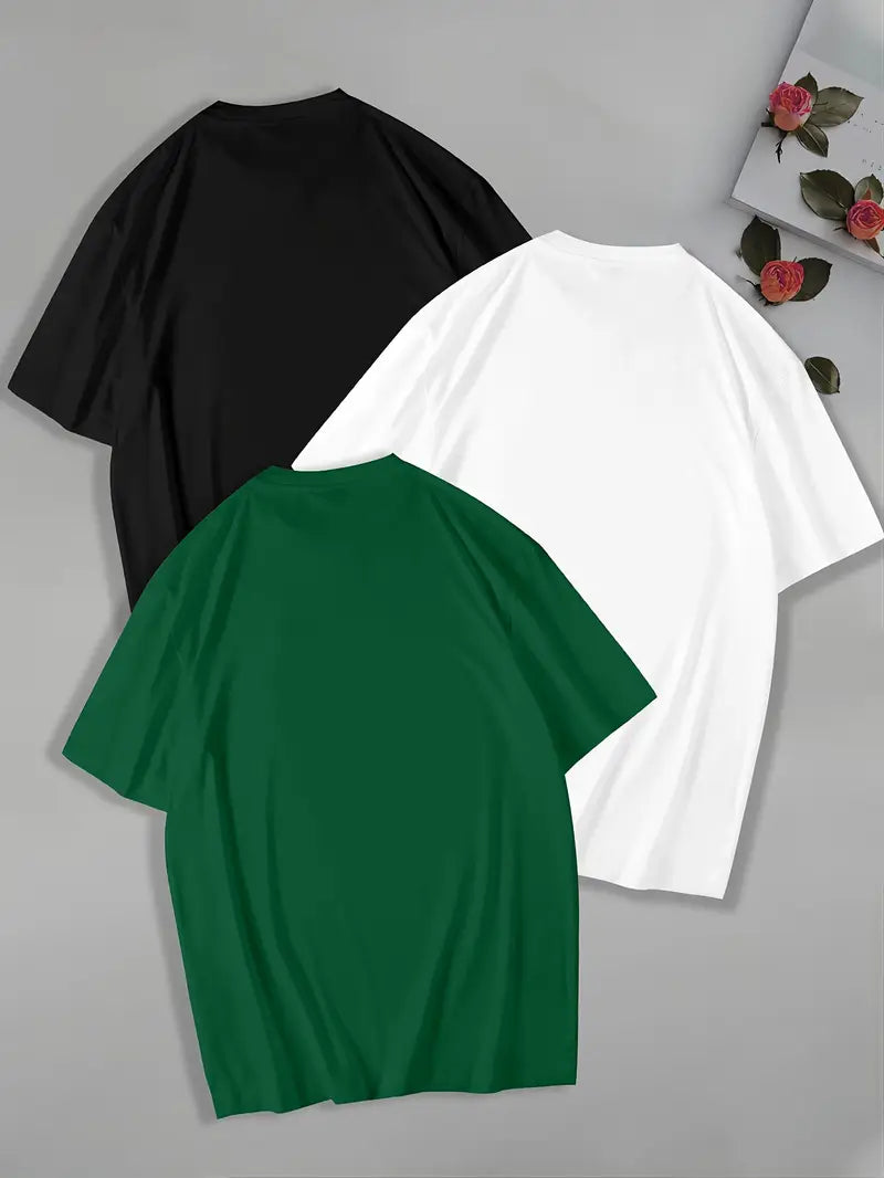 3-Pack Men's College-Style Graphic Tees – Florida, LA & California Print Crewnecks (Black, White, Green)