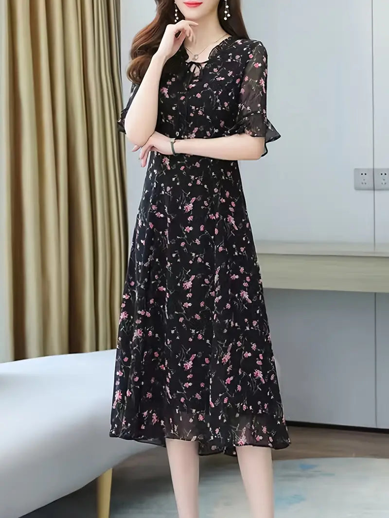 Grace Loop – Elegant Printed Casual Dress for Women