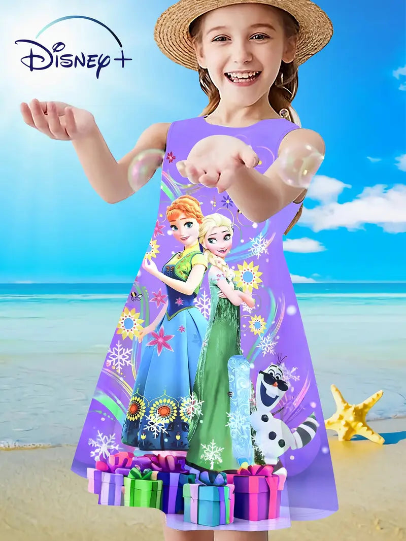 Pretty Girls' Fashion Frozen Elsa and Anna Princess Print Sleeveless Vest Dress