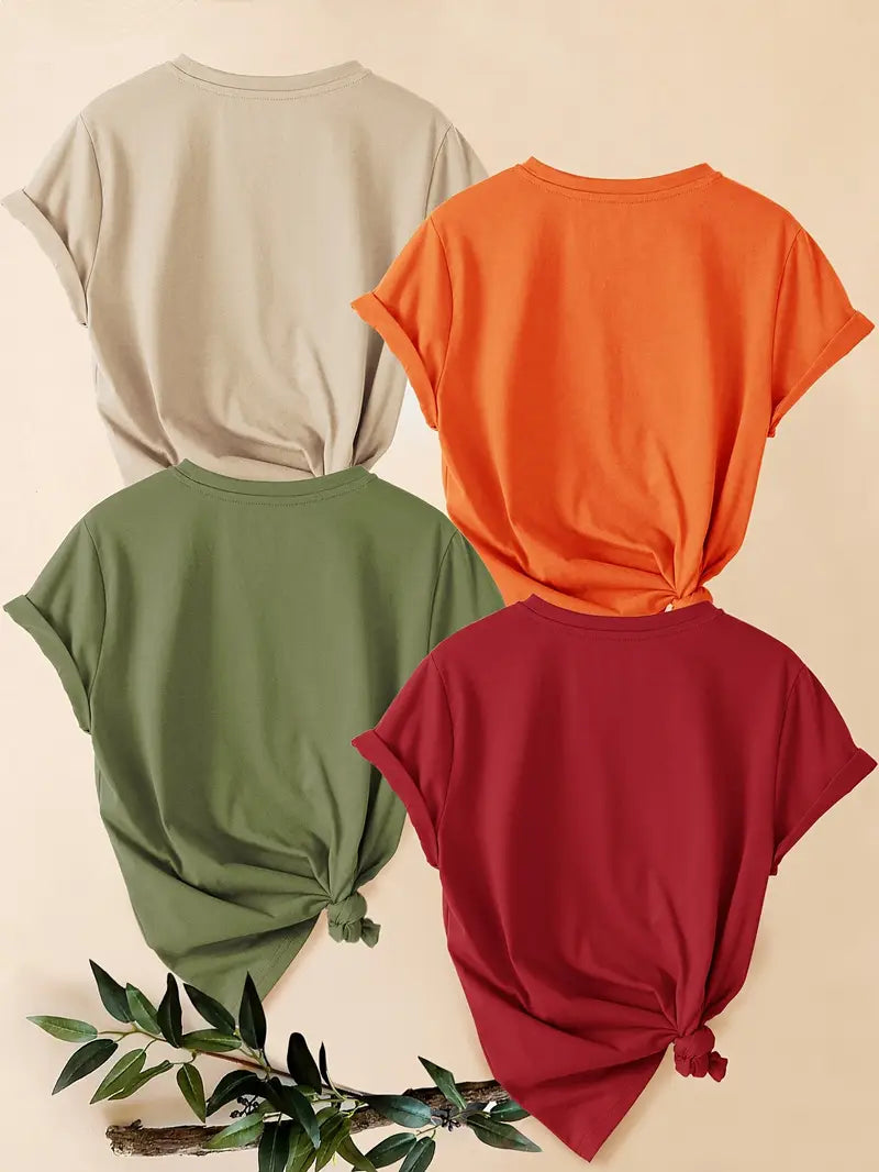 4pcs Women's - Daisy Print T-Shirts