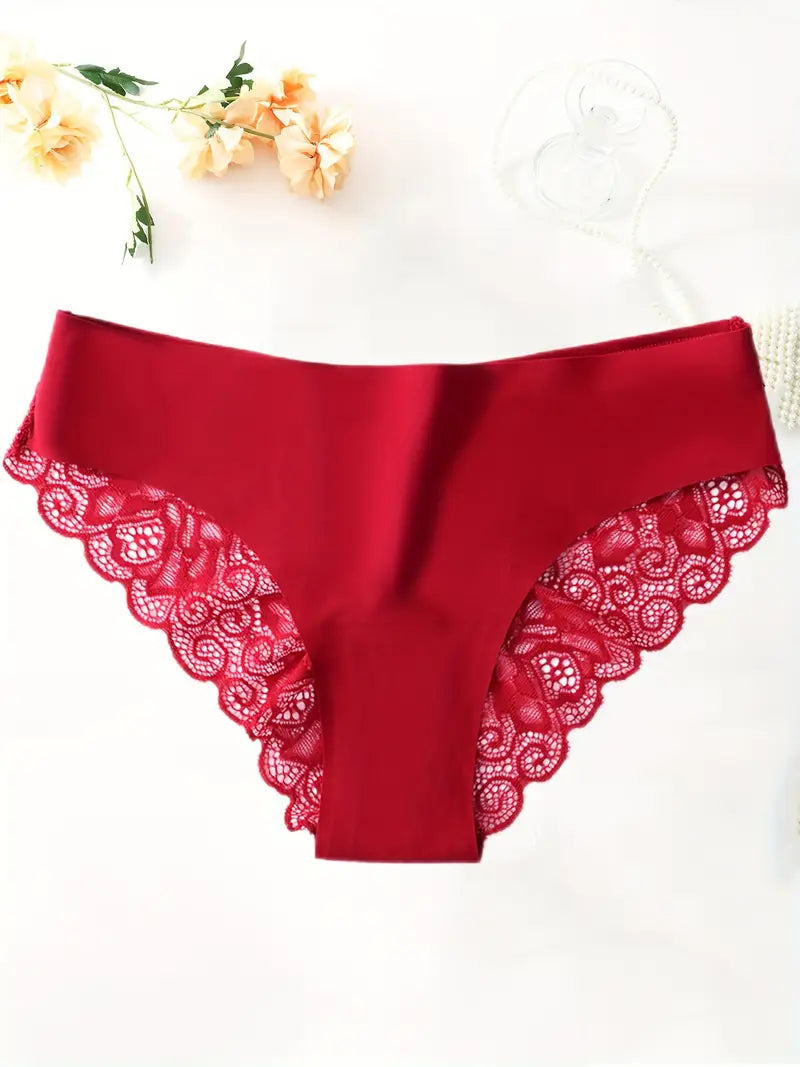 6pcs Women’s Lace Hipster Panties – Soft and Solid Colors with Contrast Lace