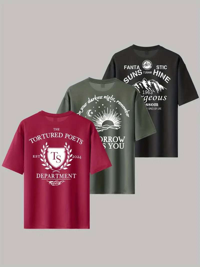 Men’s 3-Pack Graphic T-Shirts – Lightweight trending round neck
