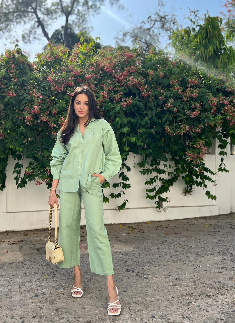 Priyanka Chopra Styled Pista Green Coord Set