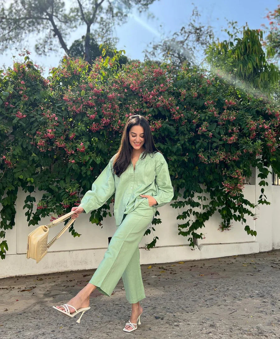 Priyanka Chopra Styled Pista Green Coord Set