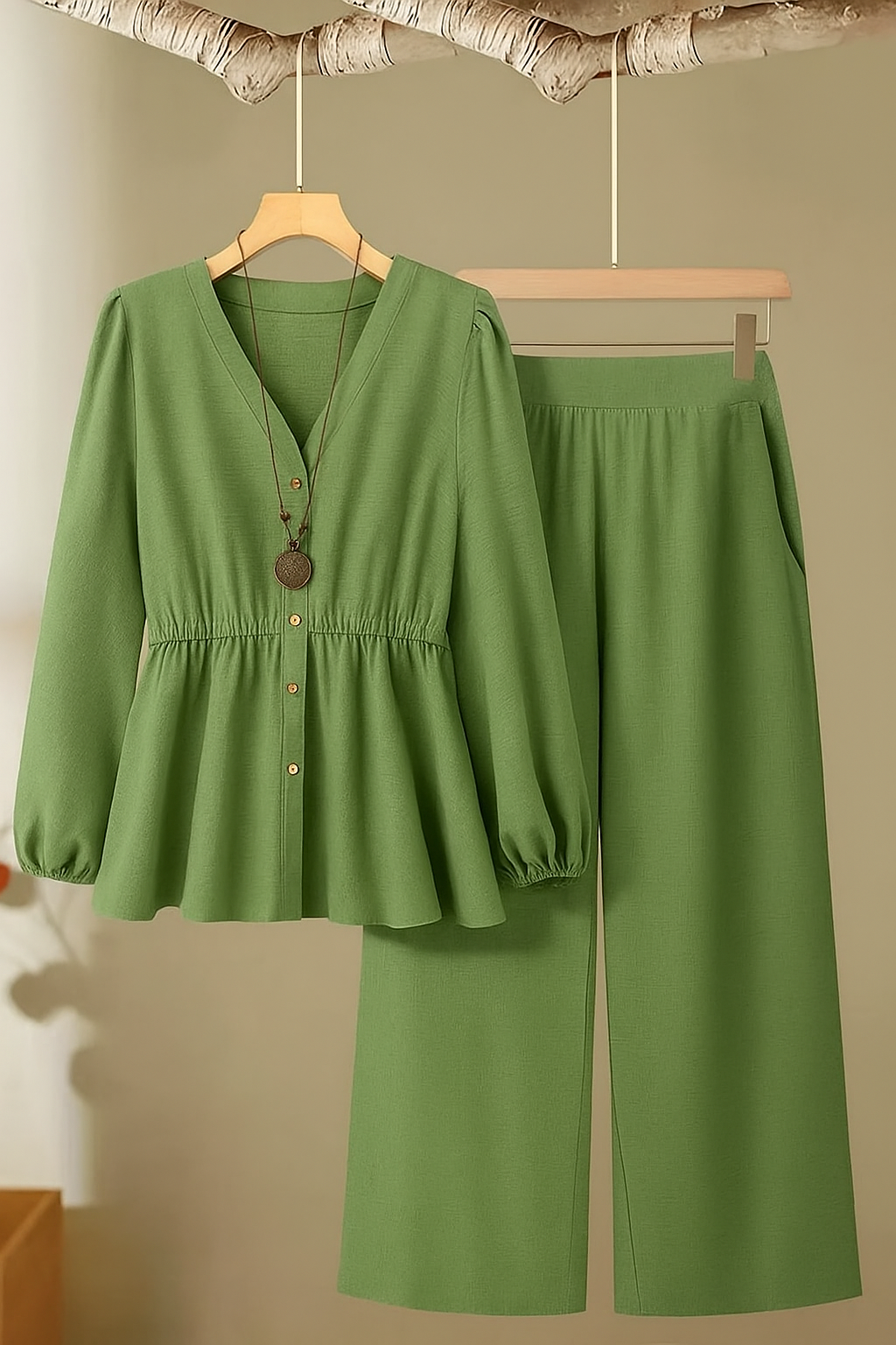 2-Piece Plus Size Casual Set – Solid Long Sleeve Top and Pants