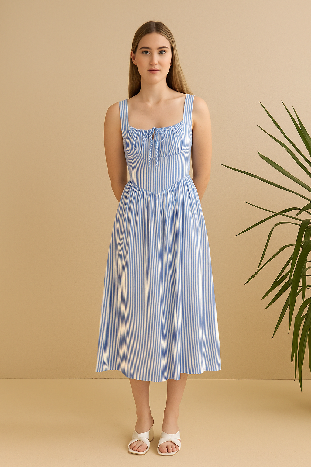 Shirt-Collar Lycra Midi Dress